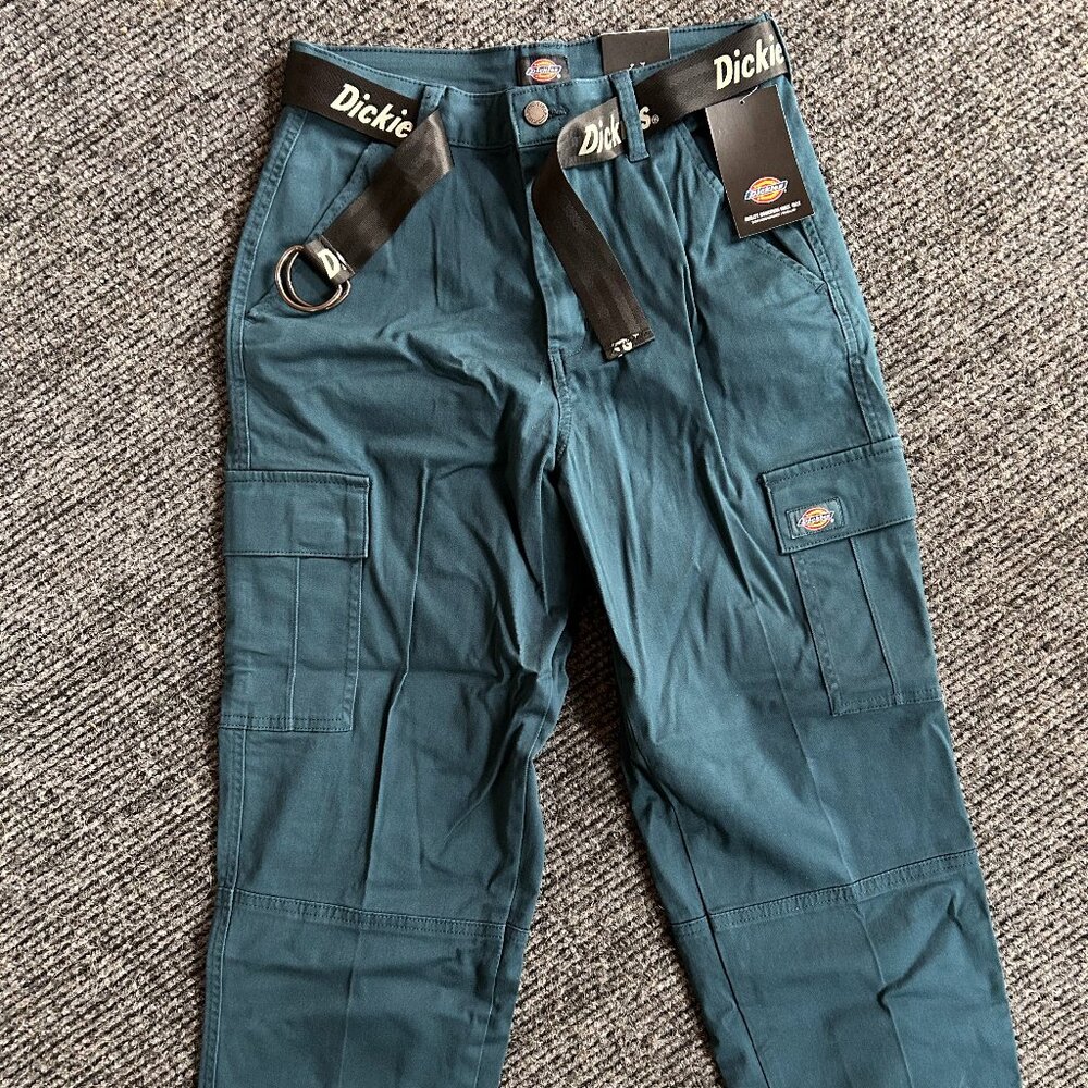 Size 28R - Brand New Dickies Blue-Green Relaxed Fit Cropped Women's Cargo Pants